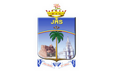 Coat of arms with crown, palm tree, rainbow, and architectural elements on shield.